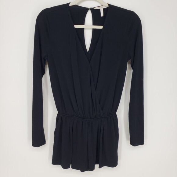 3/$25 BCBGeneration Faux Wrap Romper XS Long Sleeves Surplice V Neck BCBG Black - Picture 1 of 9
